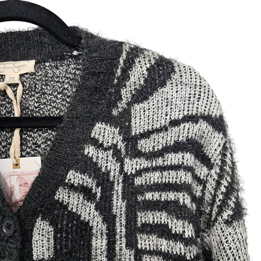 Jessica Simpson Eyelash Knit New Black & Gray V Neck Button Up Cardigan Sweater - Picture 3 of 10